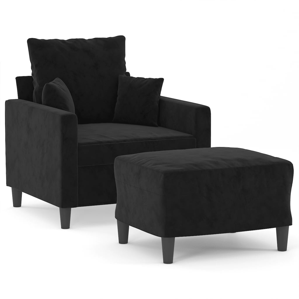 Fauteuil avec repose-pied Noir 60 cm Velours - XIOS