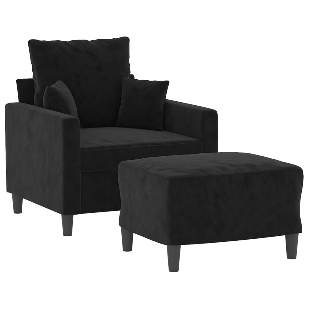 Fauteuil avec repose-pied Noir 60 cm Velours - XIOS