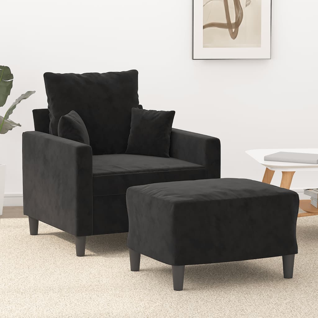 Fauteuil avec repose-pied Noir 60 cm Velours - XIOS
