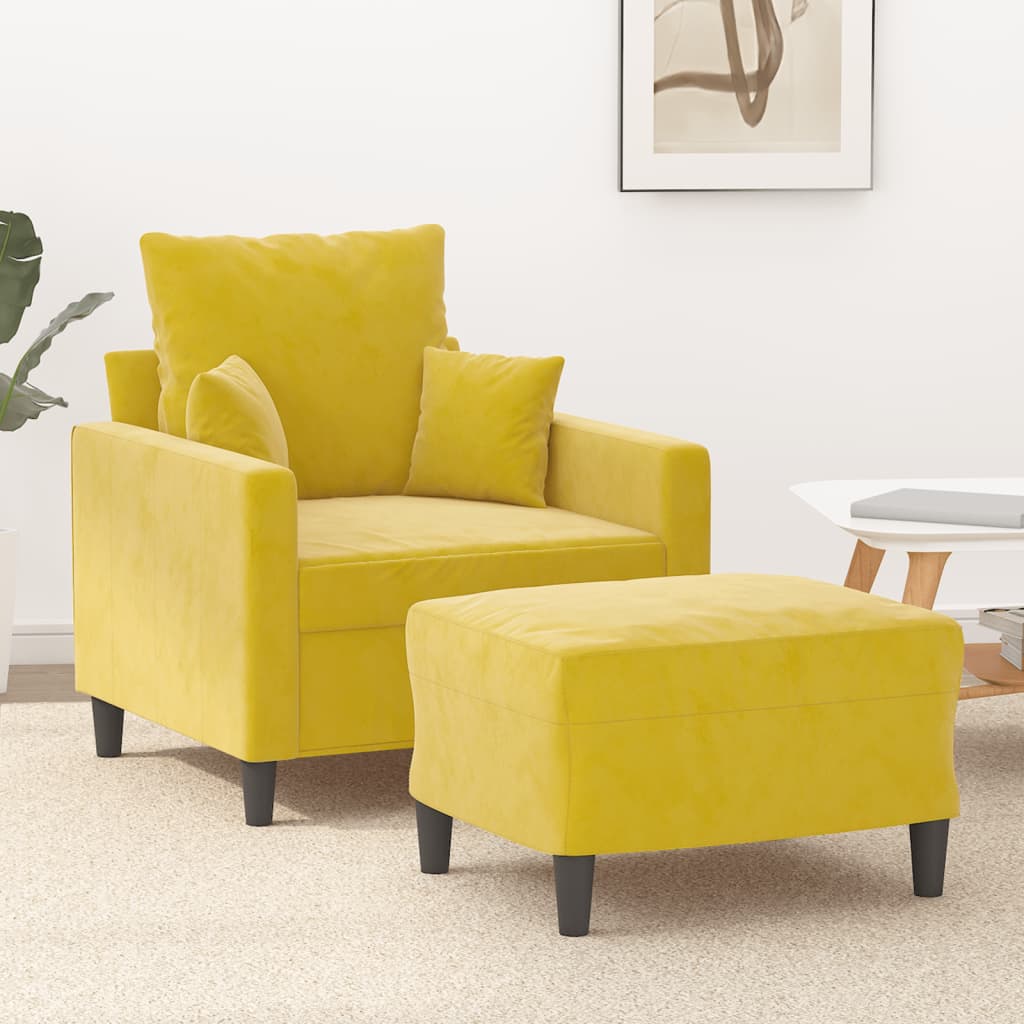 Fauteuil avec repose-pied jaune 60 cm velours - XIOS