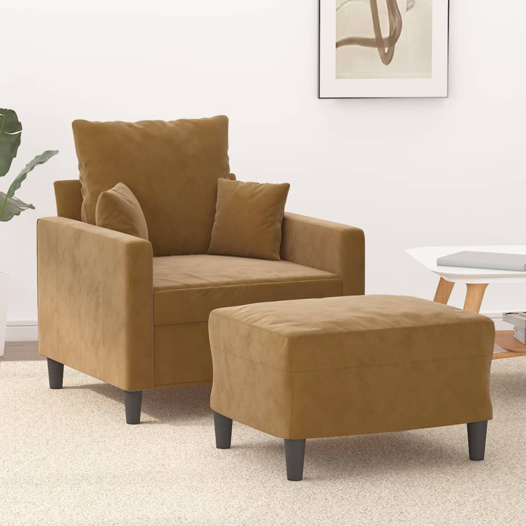 Fauteuil avec repose-pied Marron 60 cm Velours - XIOS