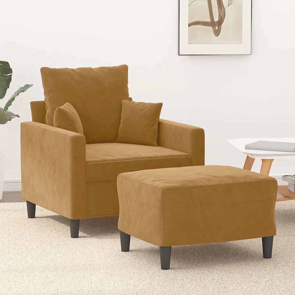 Fauteuil avec repose-pied Marron 60 cm Velours - XIOS