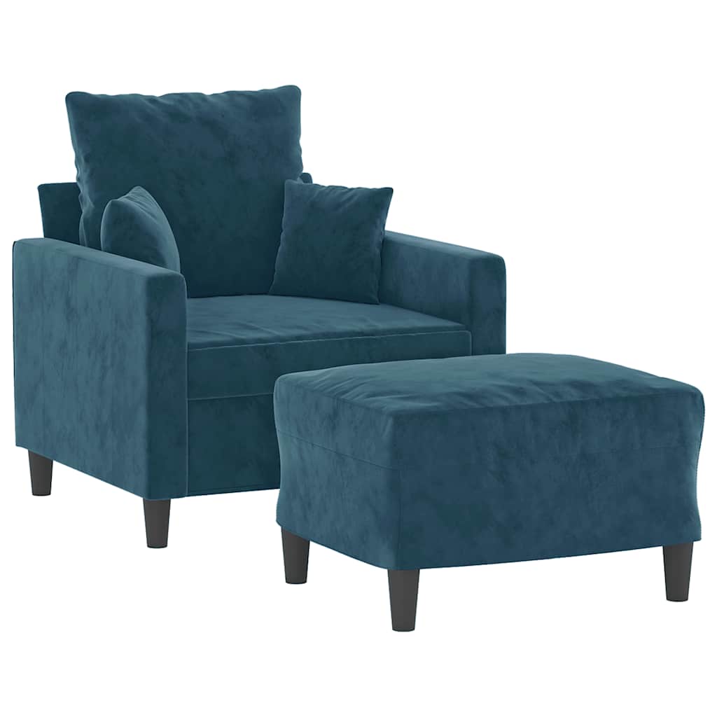 Fauteuil avec repose-pied Bleu 60 cm Velours - XIOS