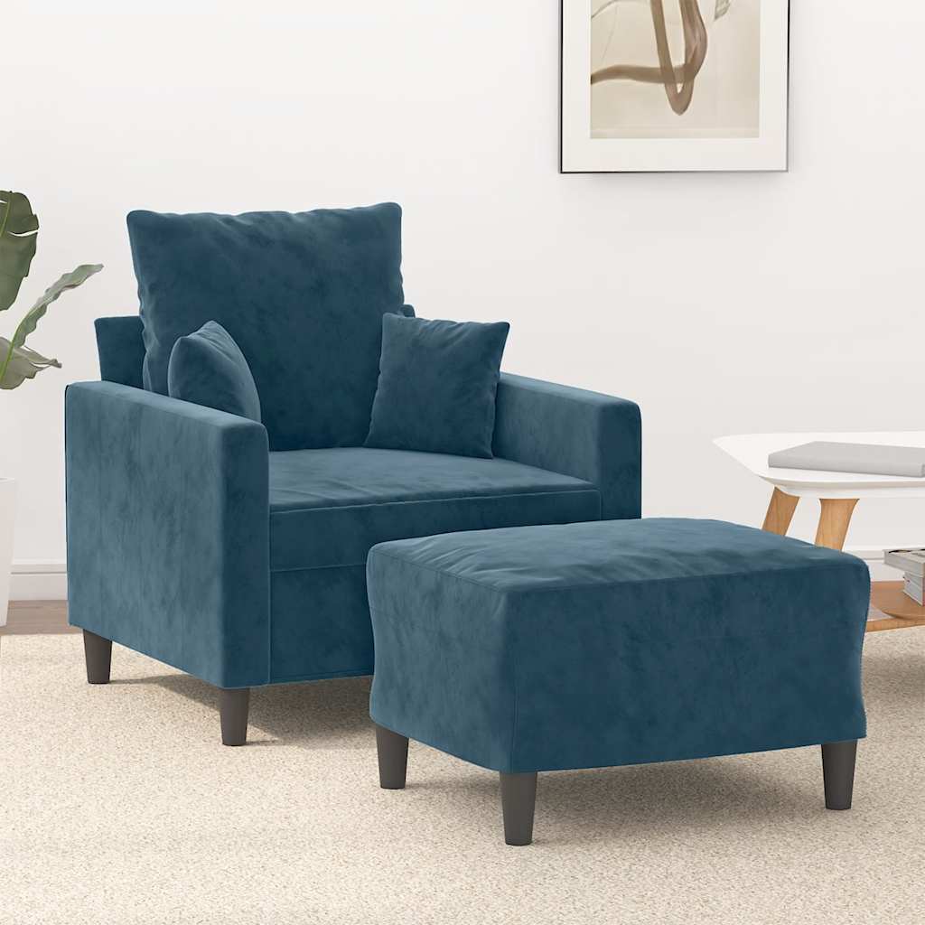 Fauteuil avec repose-pied Bleu 60 cm Velours - XIOS