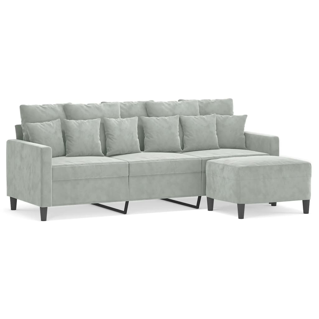 Canapé à 3 places avec repose-pieds Gris clair 180 cm Velours