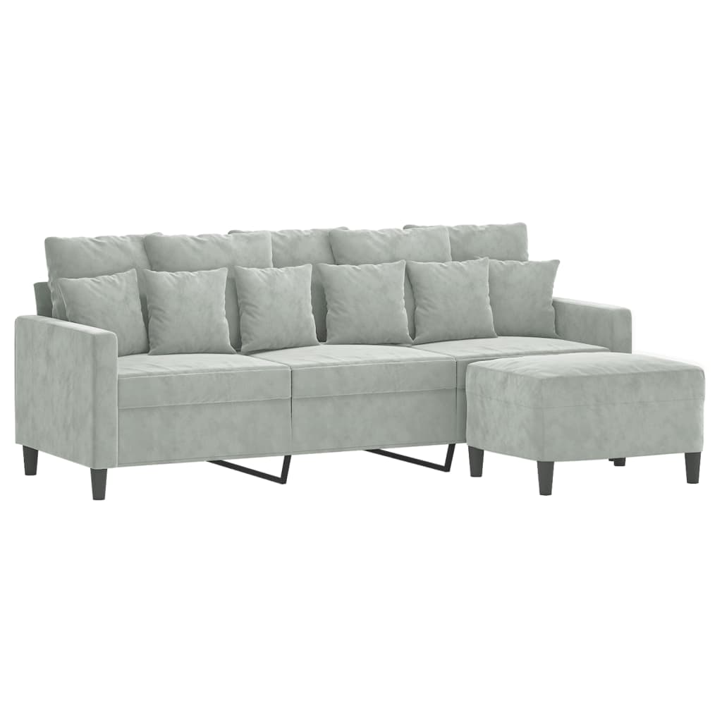 Canapé à 3 places avec repose-pieds Gris clair 180 cm Velours