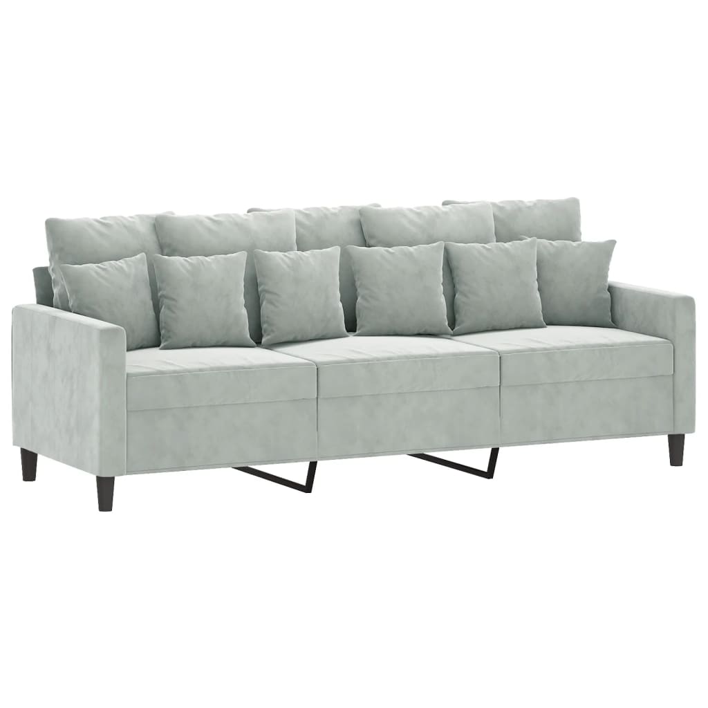 Canapé à 3 places avec repose-pieds Gris clair 180 cm Velours