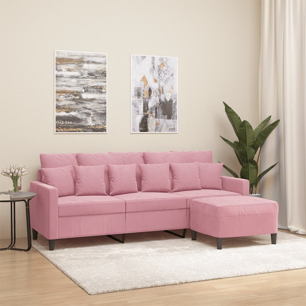 Canapé à 3 places avec repose-pieds Rose 180 cm Velours - XIOS