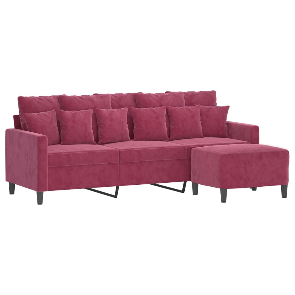 Canapé à 3 places et repose-pieds Rouge bordeaux 180 cm Velours - XIOS