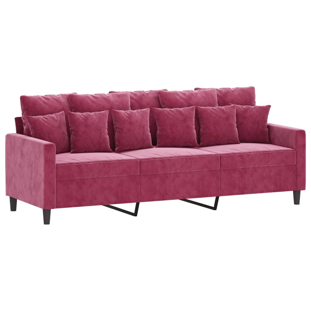 Canapé à 3 places et repose-pieds Rouge bordeaux 180 cm Velours - XIOS