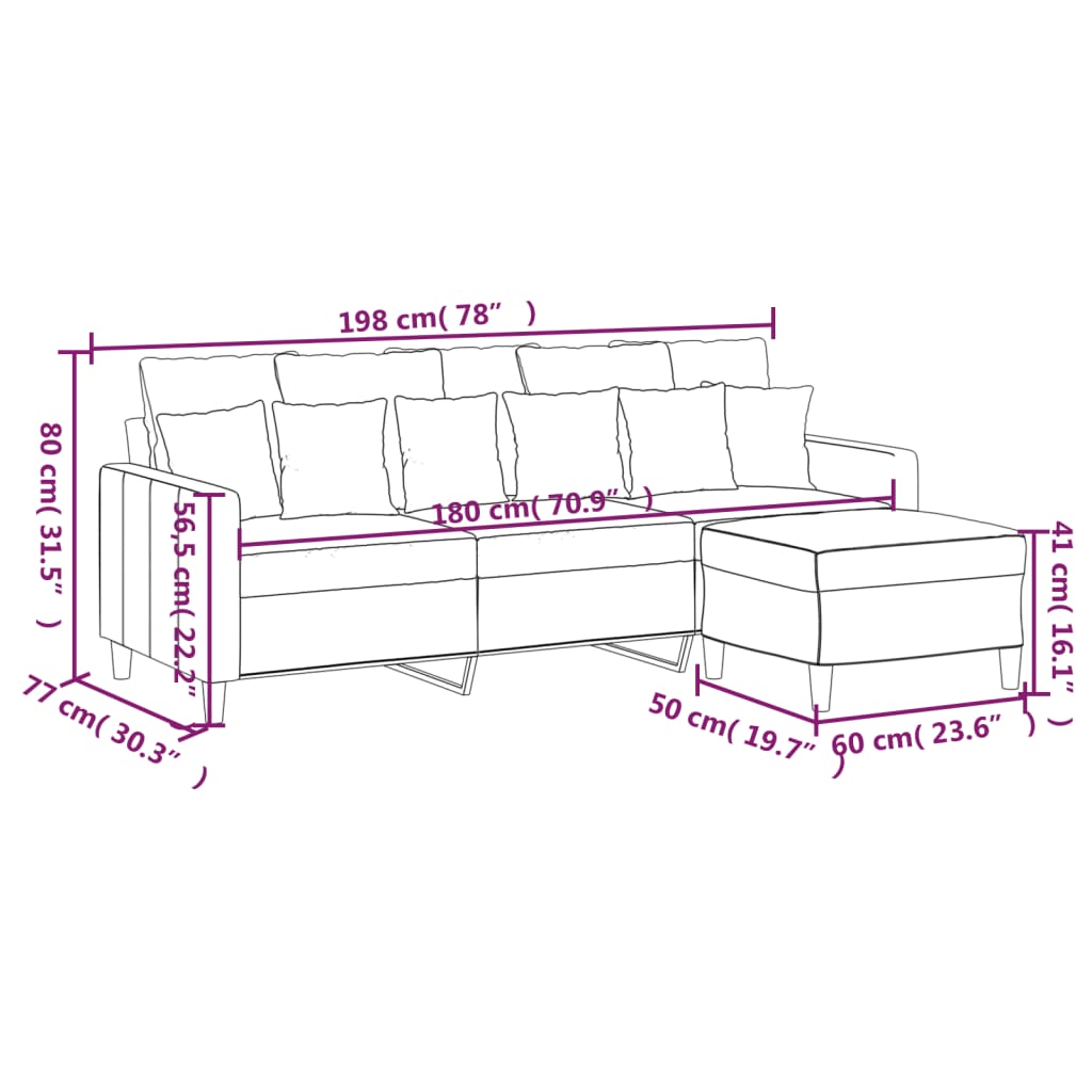 Canapé à 3 places et repose-pieds Rouge bordeaux 180 cm Velours - XIOS
