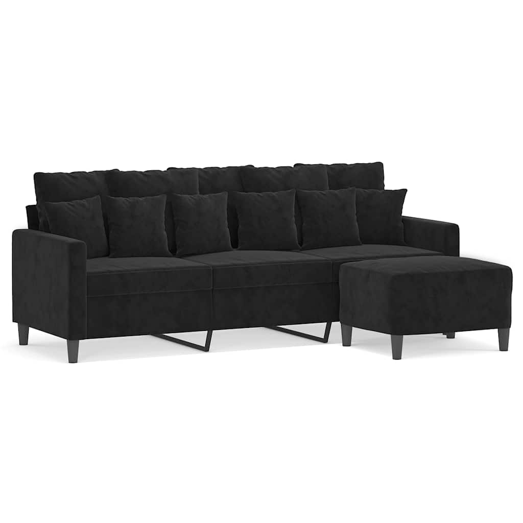 Canapé à 3 places avec repose-pieds Noir 180 cm Velours - XIOS