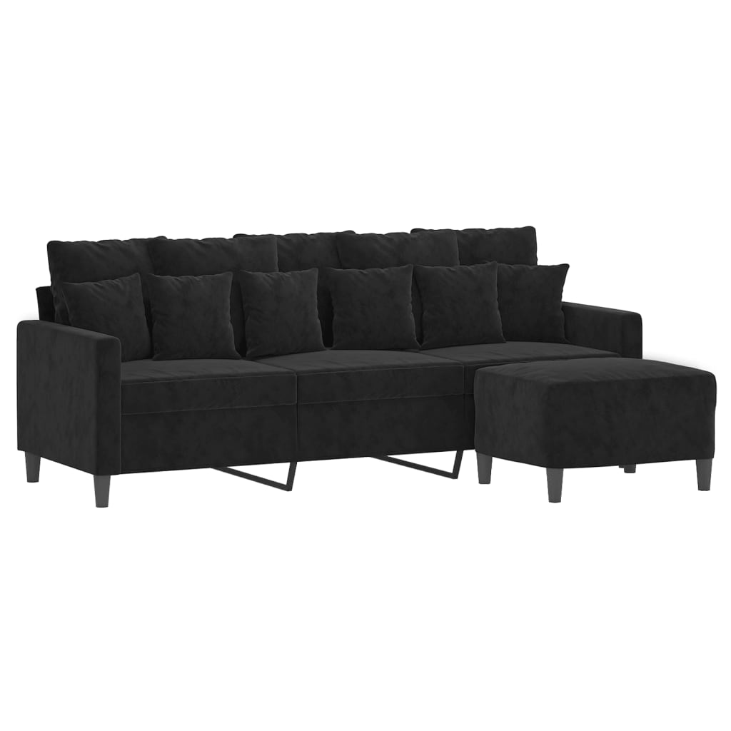 Canapé à 3 places avec repose-pieds Noir 180 cm Velours - XIOS