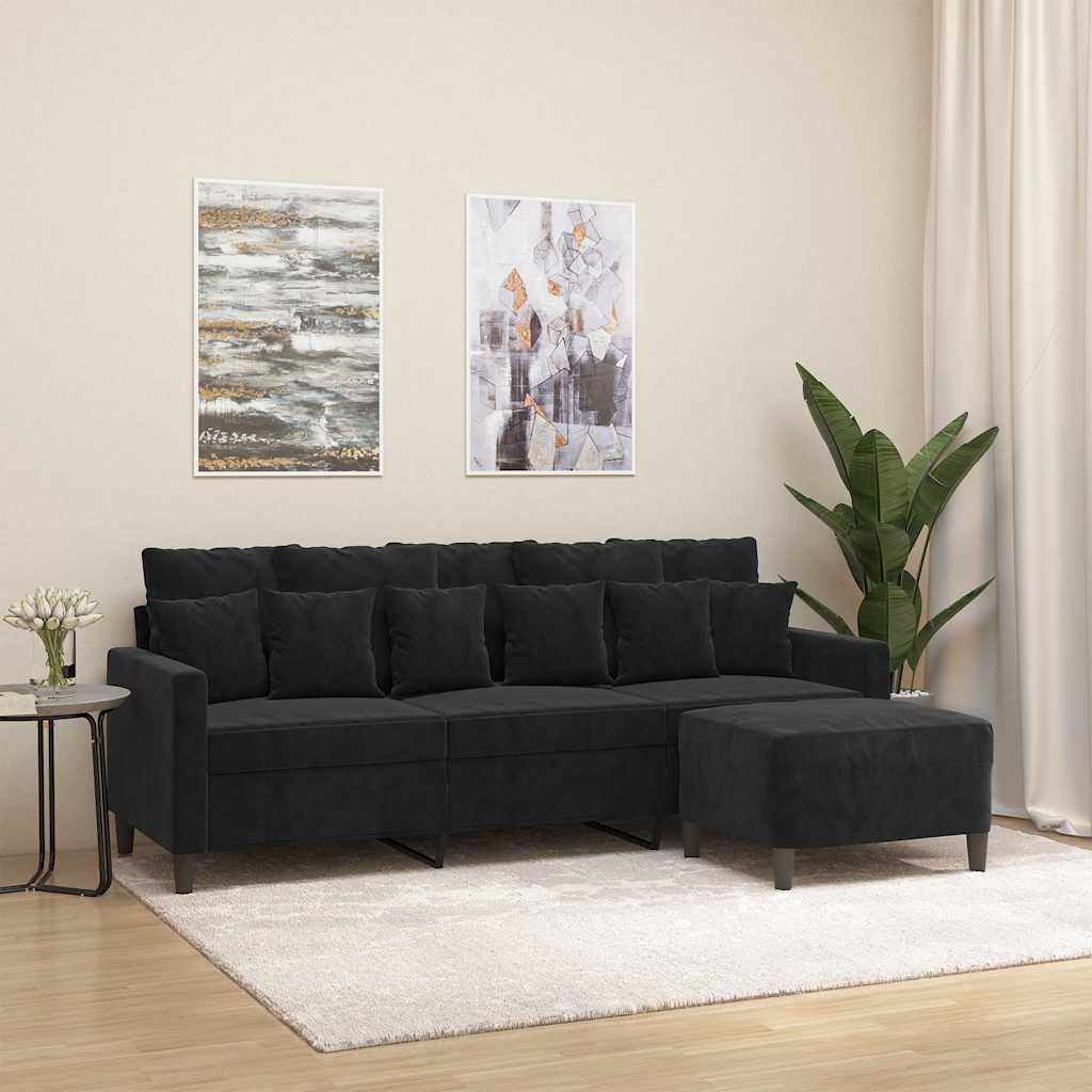 Canapé à 3 places avec repose-pieds Noir 180 cm Velours - XIOS
