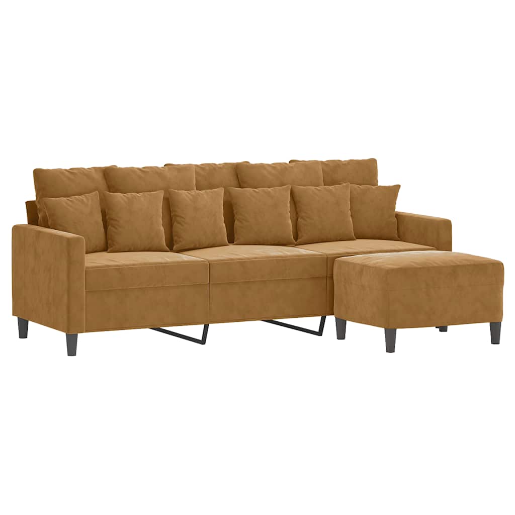 Canapé à 3 places avec repose-pieds Marron 180 cm Velours