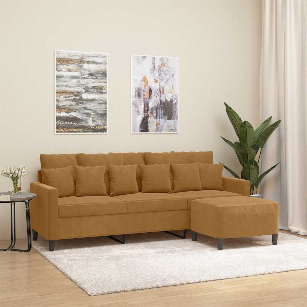 Canapé à 3 places avec repose-pieds Marron 180 cm Velours - XIOS