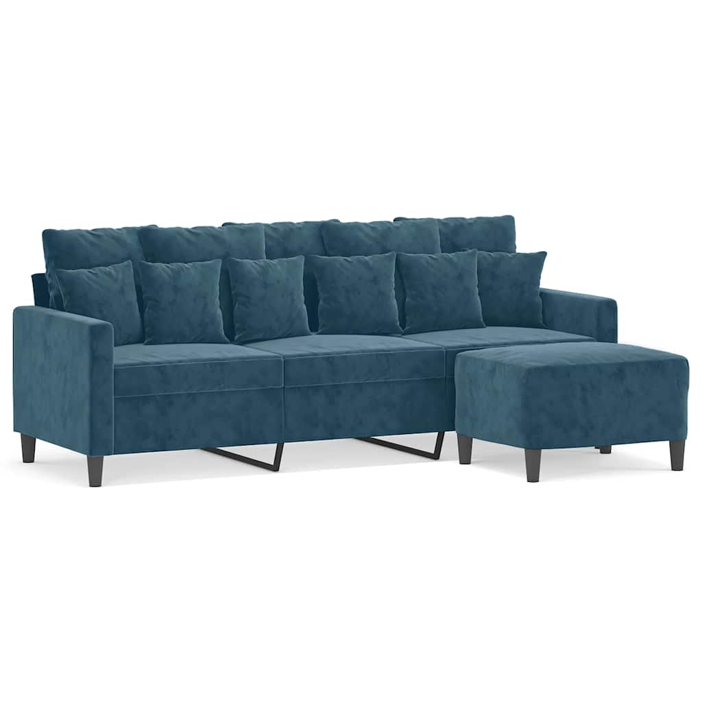 Canapé à 3 places avec repose-pieds Bleu 180 cm Velours - XIOS