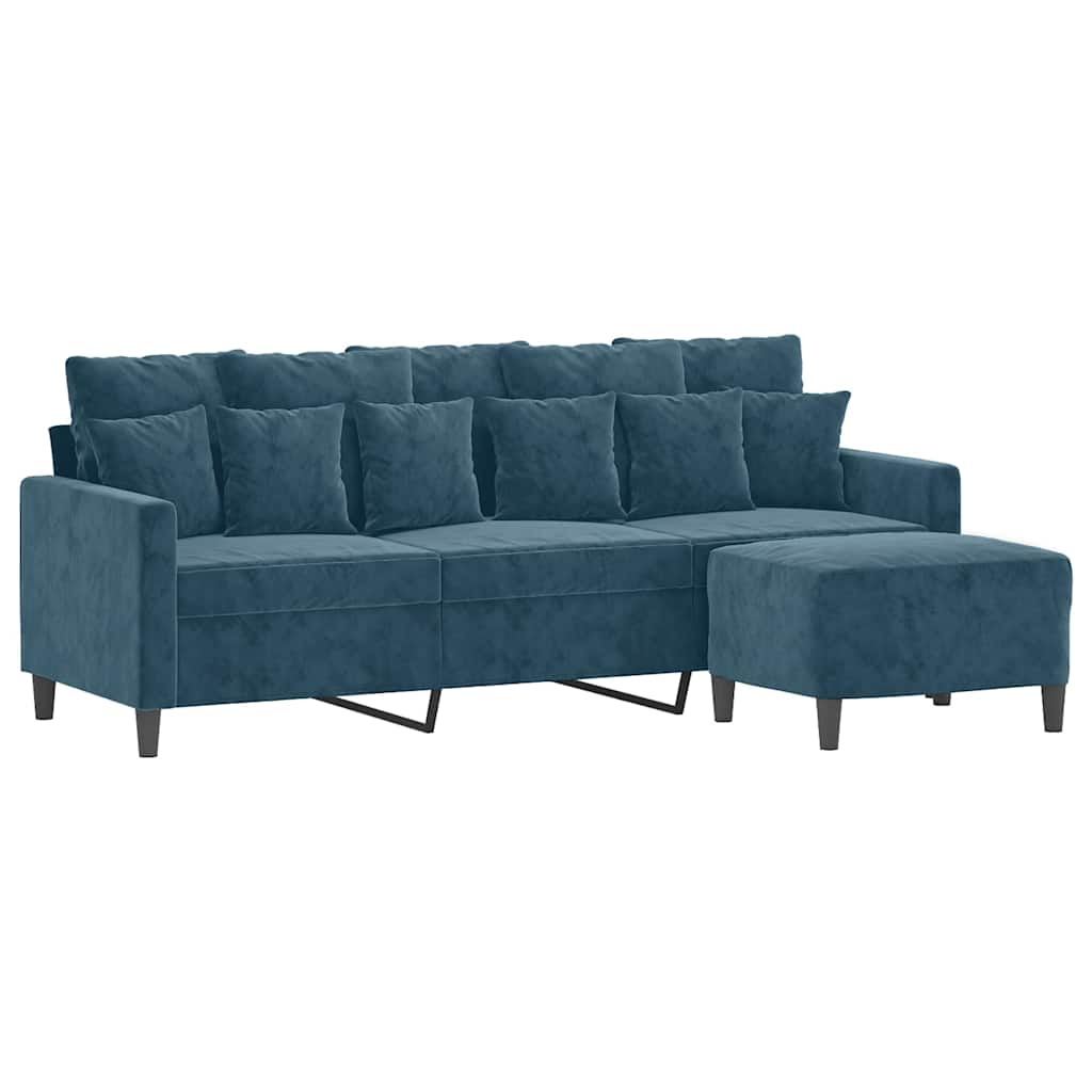 Canapé à 3 places avec repose-pieds Bleu 180 cm Velours - XIOS