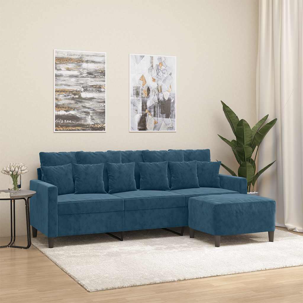 Canapé à 3 places avec repose-pieds Bleu 180 cm Velours - XIOS