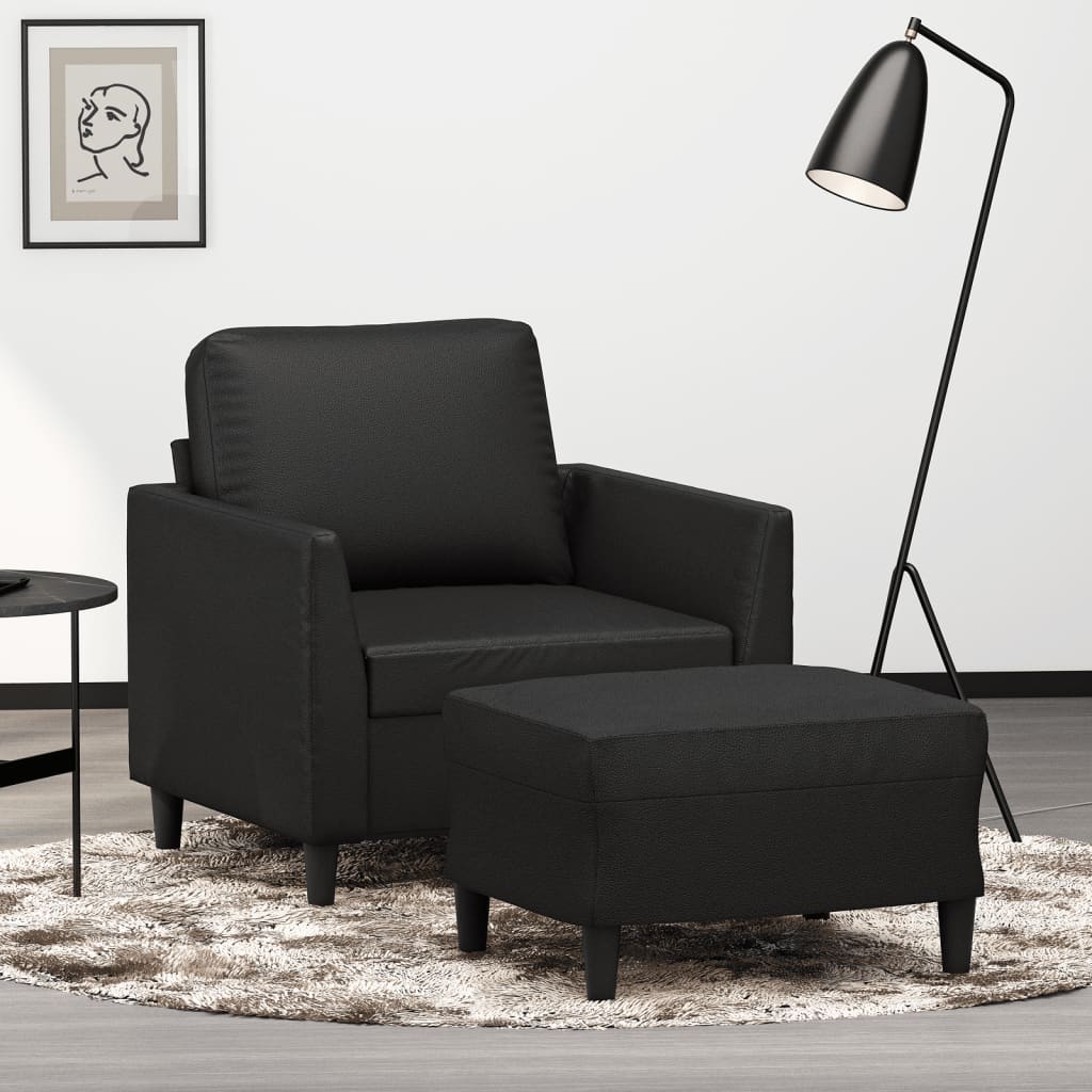 Fauteuil avec repose-pied Noir 60 cm Similicuir - XIOS