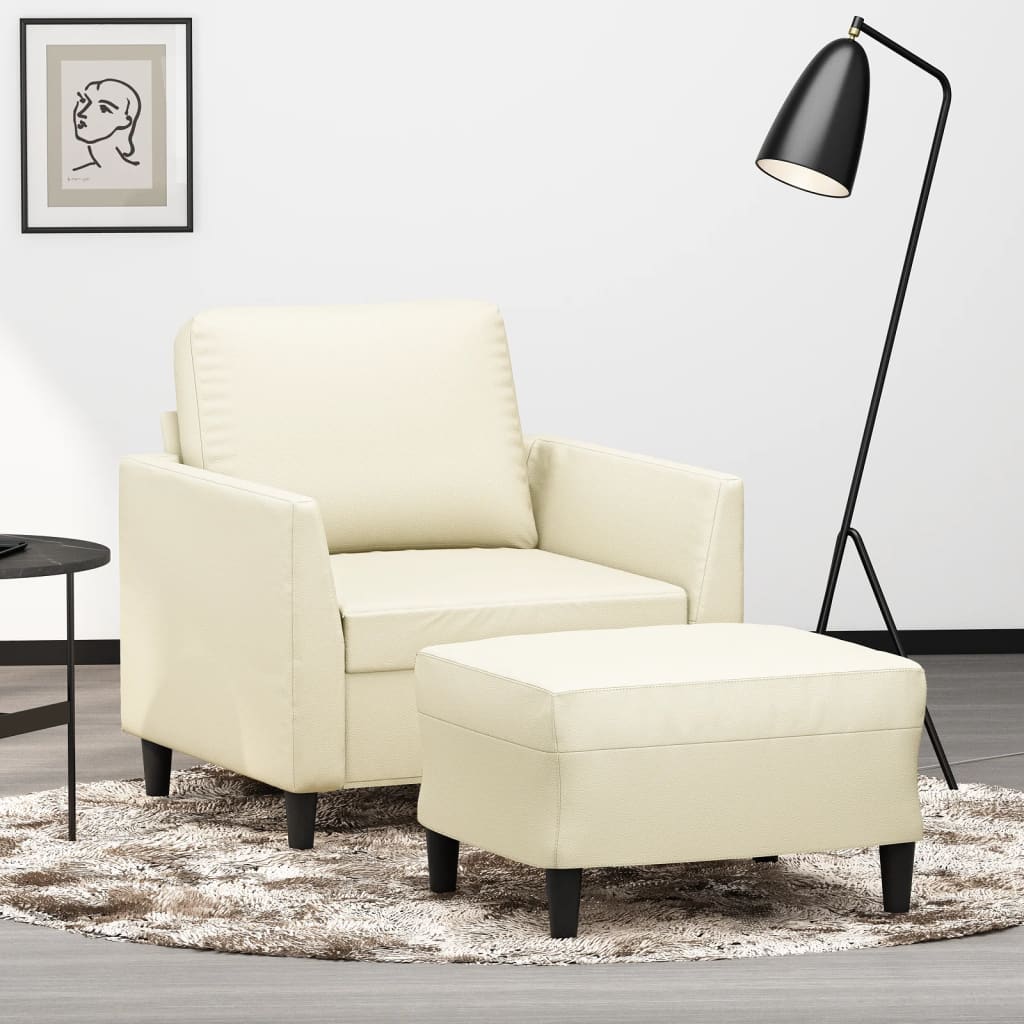 Fauteuil avec repose-pied Crème 60 cm Similicuir - XIOS