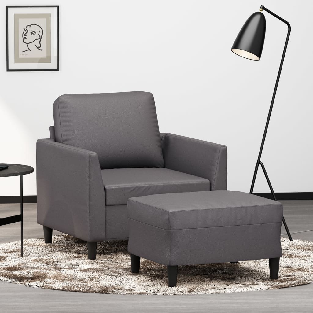 Fauteuil avec repose-pied Gris 60 cm Similicuir - XIOS