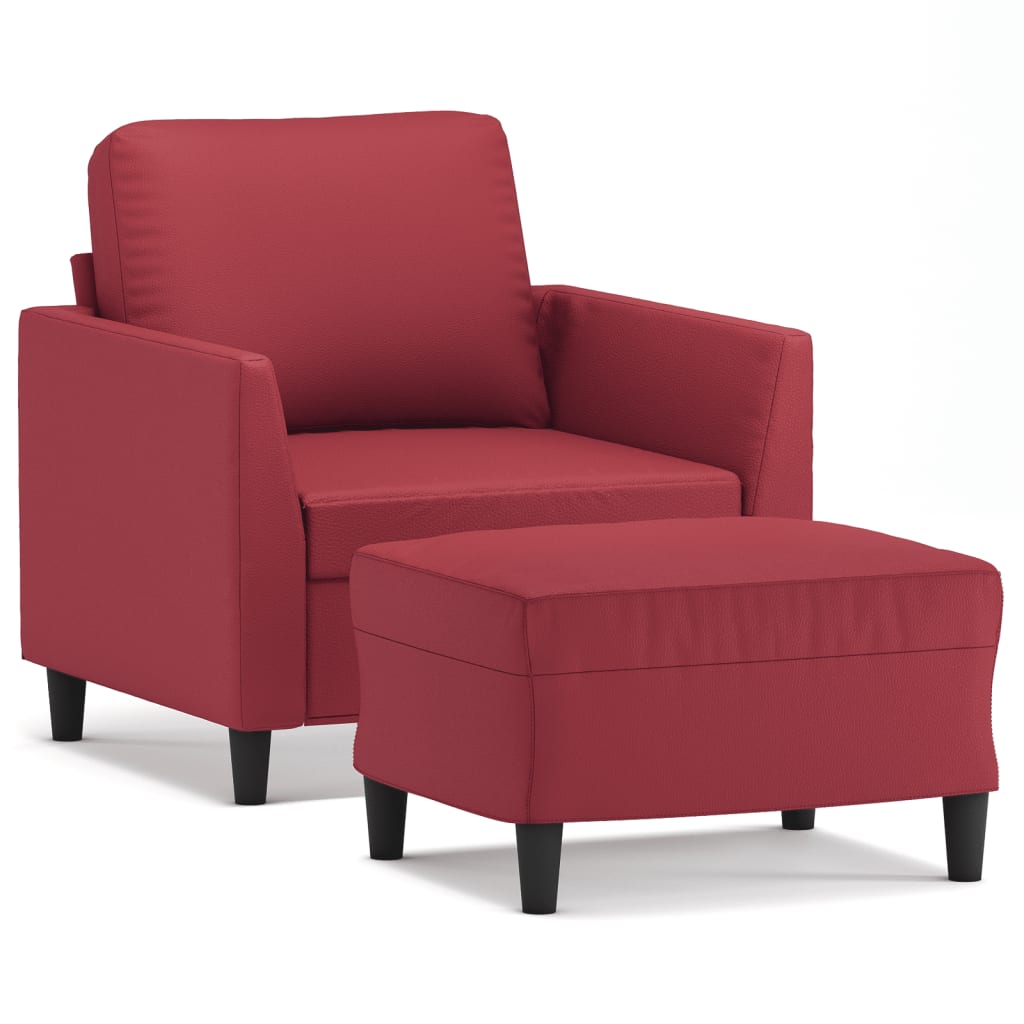 Fauteuil avec repose-pied Rouge bordeaux 60 cm Similicuir - XIOS