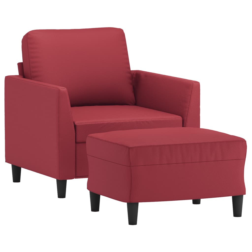 Fauteuil avec repose-pied Rouge bordeaux 60 cm Similicuir - XIOS
