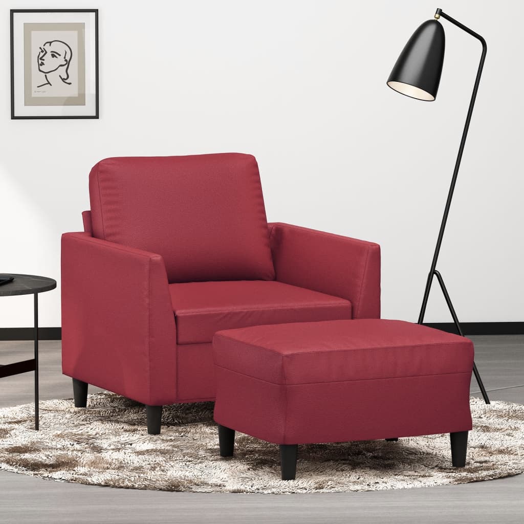 Fauteuil avec repose-pied Rouge bordeaux 60 cm Similicuir - XIOS