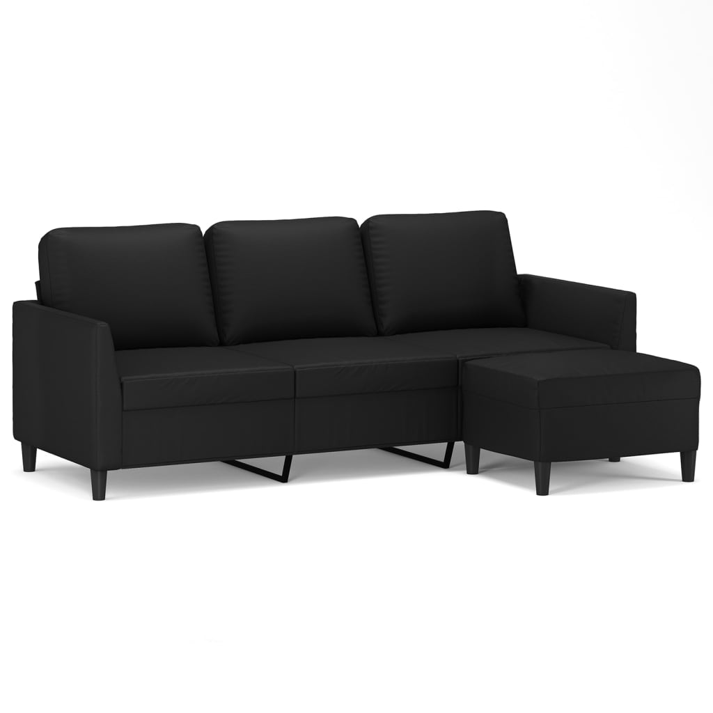 Canapé à 3 places avec repose-pieds Noir 180 cm Similicuir - XIOS