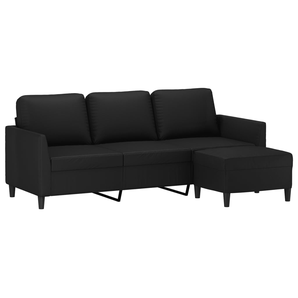 Canapé à 3 places avec repose-pieds Noir 180 cm Similicuir - XIOS