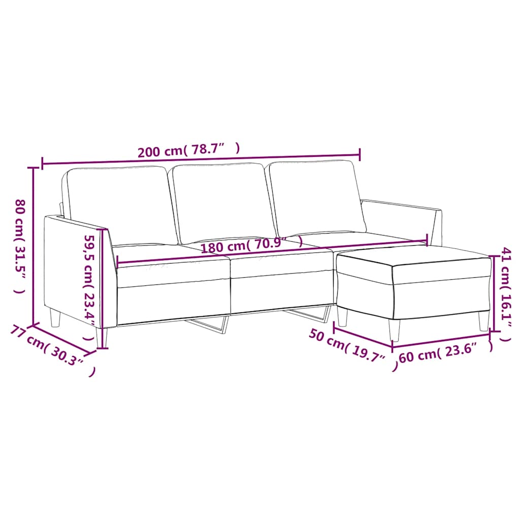 Canapé à 3 places avec repose-pieds Noir 180 cm Similicuir - XIOS