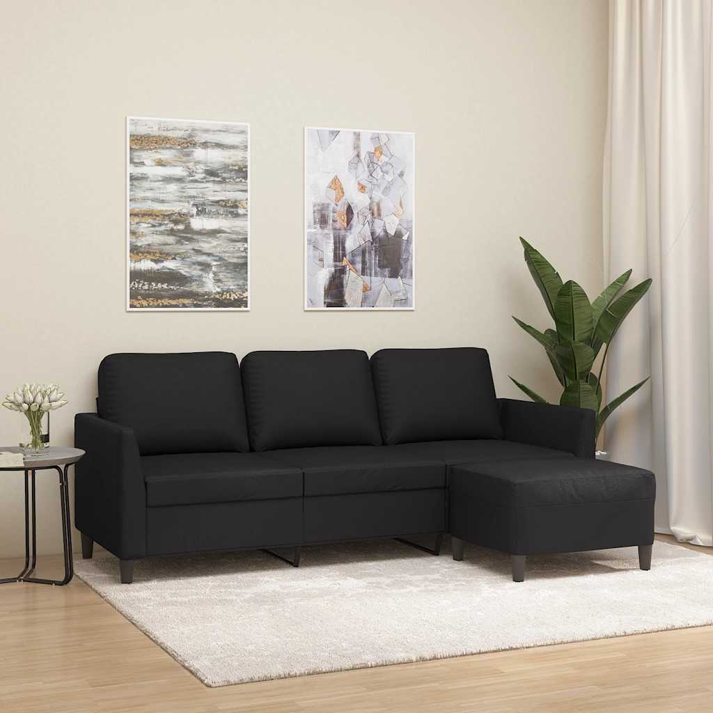 Canapé à 3 places avec repose-pieds Noir 180 cm Similicuir - XIOS