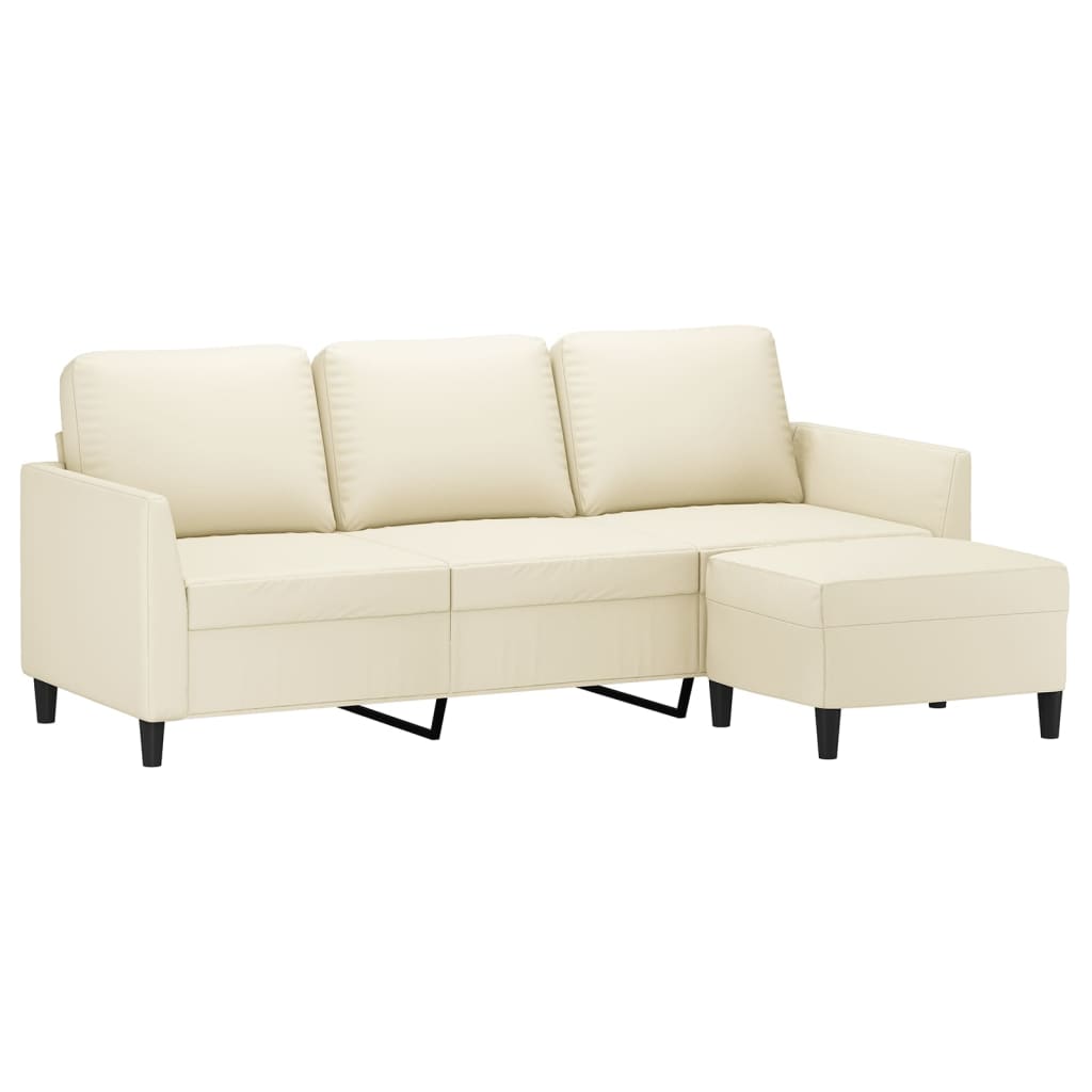Canapé à 3 places avec repose-pieds Crème 180 cm Similicuir