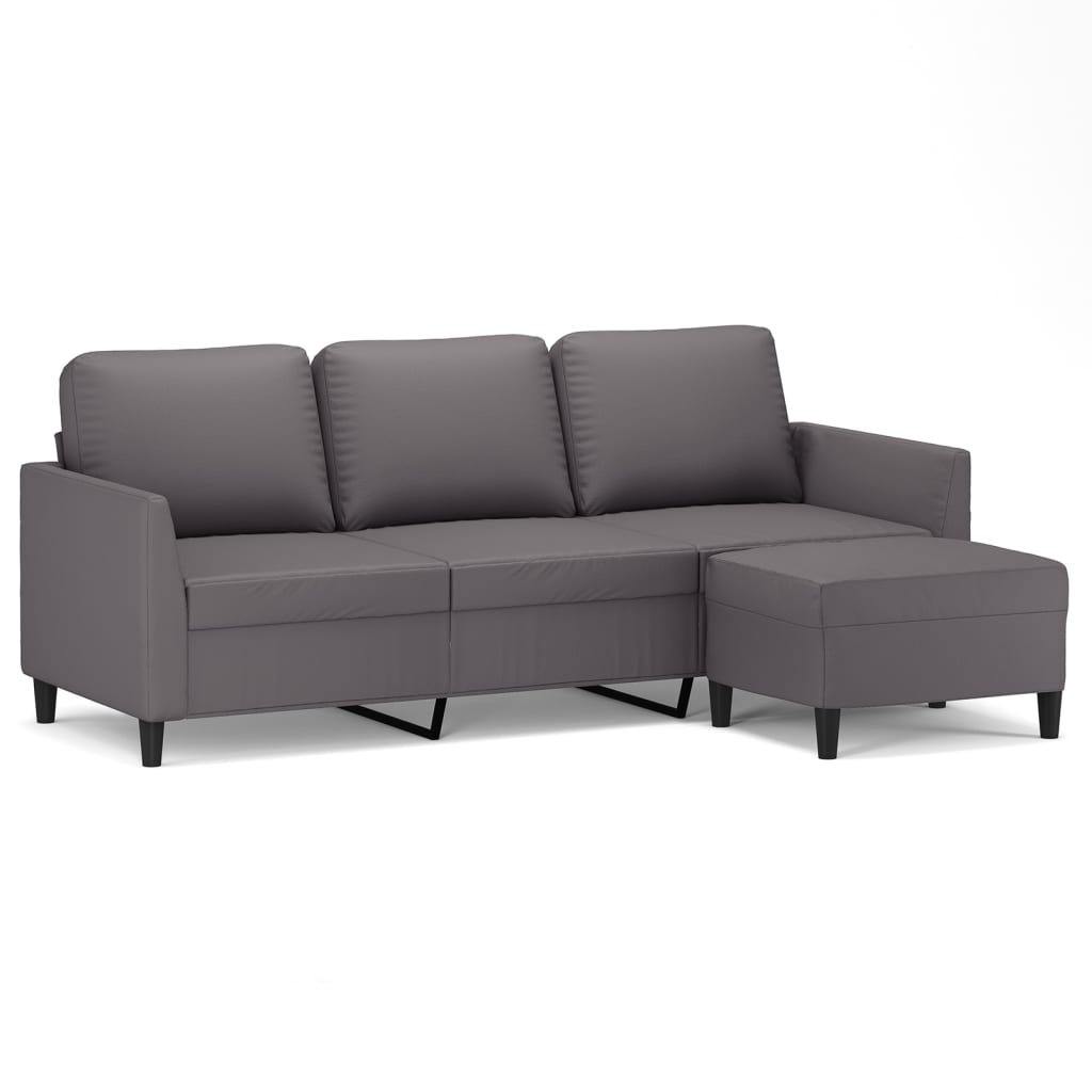 Canapé à 3 places avec repose-pieds Gris 180 cm Similicuir