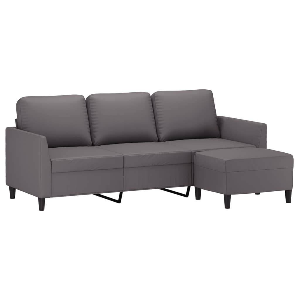 Canapé à 3 places avec repose-pieds Gris 180 cm Similicuir
