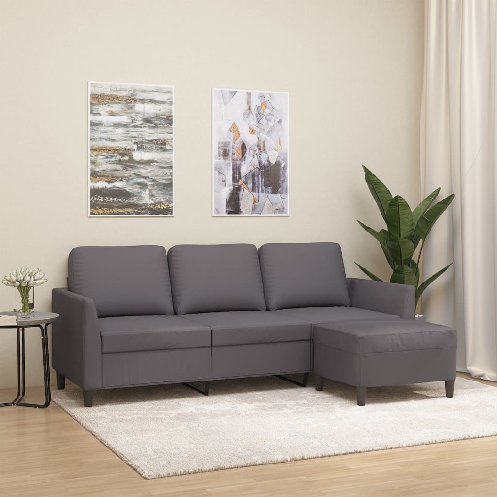 Canapé à 3 places avec repose-pieds Gris 180 cm Similicuir - XIOS