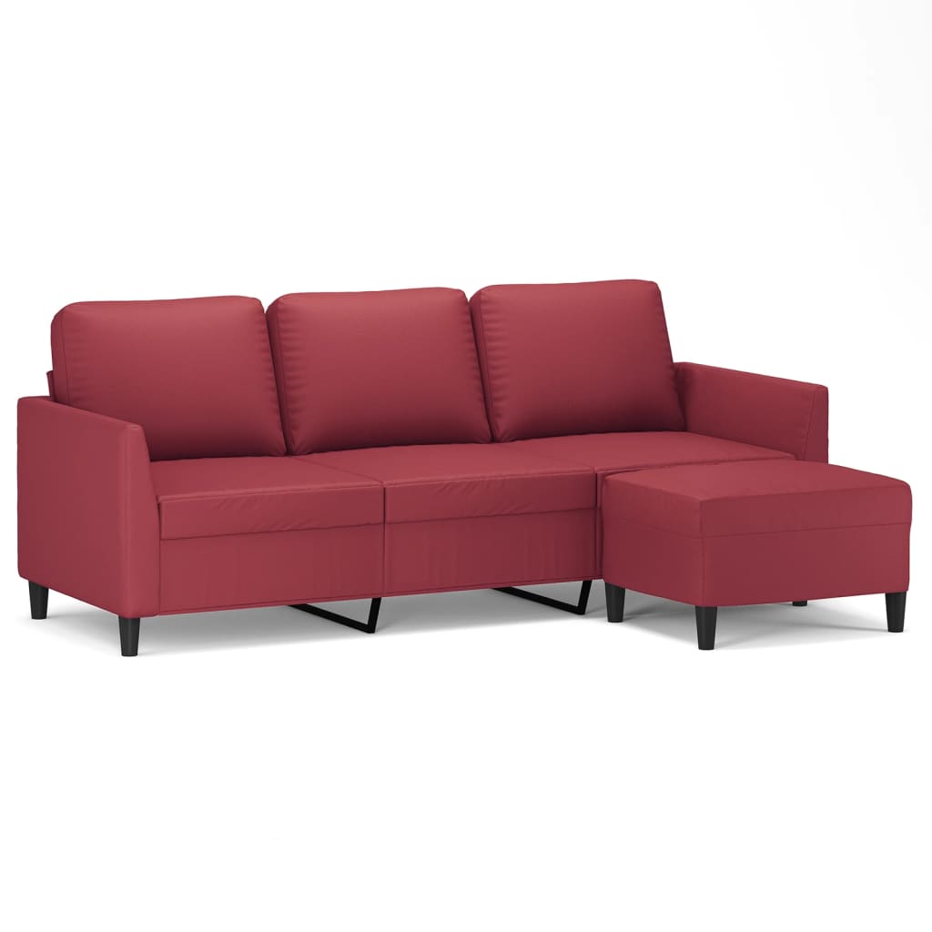 Canapé à 3 places repose-pieds Rouge bordeaux 180 cm Similicuir - XIOS