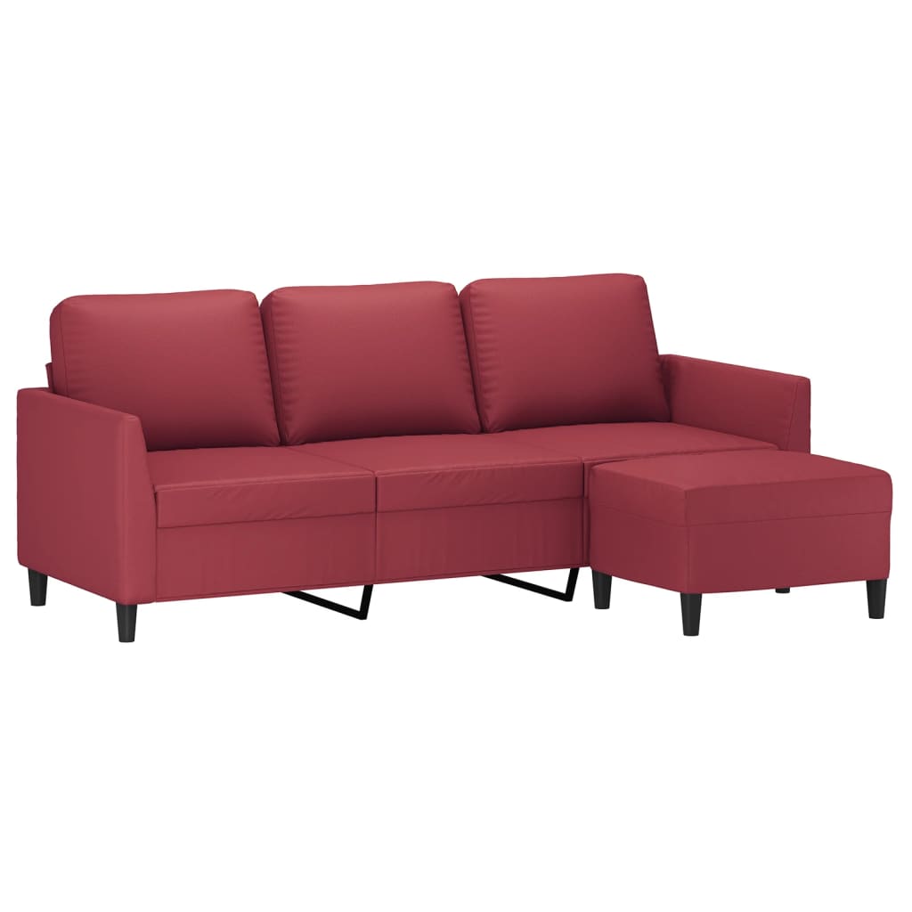 Canapé à 3 places repose-pieds Rouge bordeaux 180 cm Similicuir - XIOS