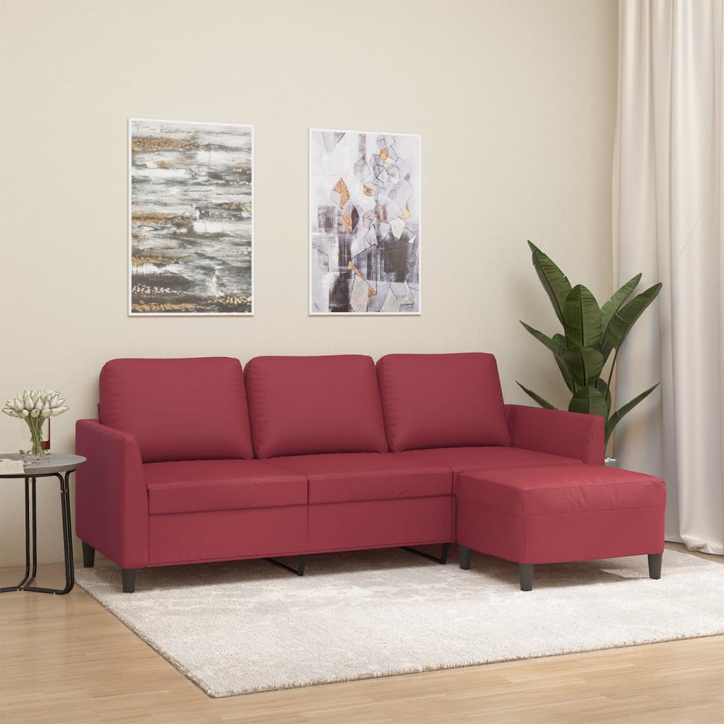 Canapé à 3 places repose-pieds Rouge bordeaux 180 cm Similicuir - XIOS