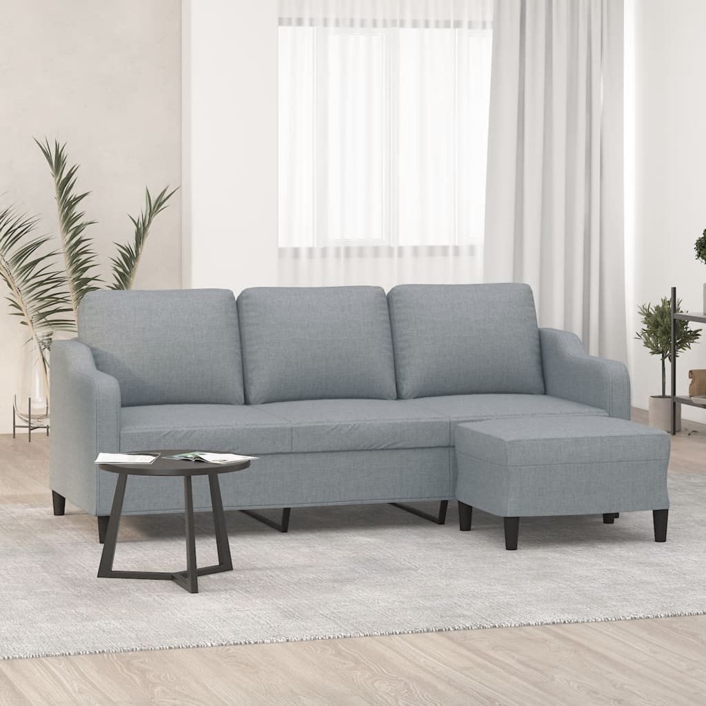 Canapé à 3 places avec repose-pieds Gris clair 180 cm Tissu - XIOS