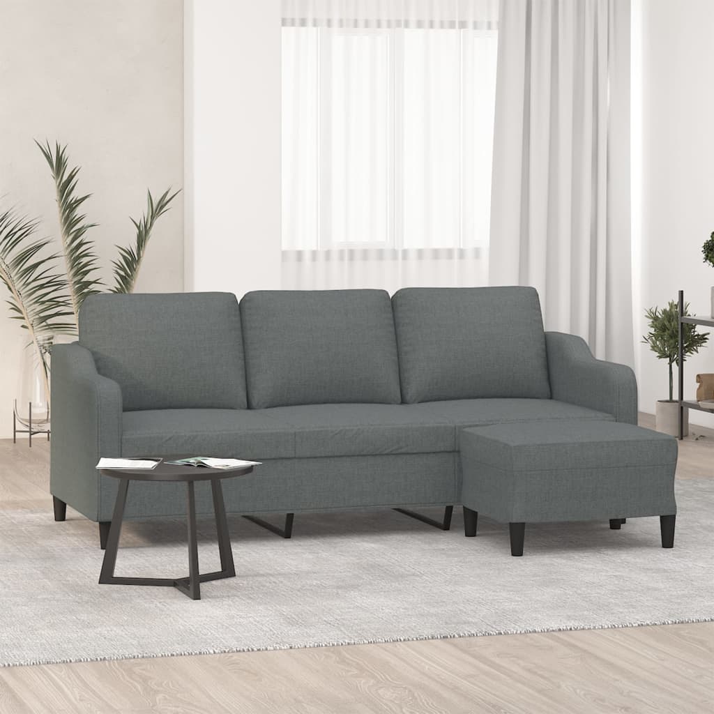 Canapé à 3 places avec repose-pieds Gris foncé 180 cm Tissu - XIOS
