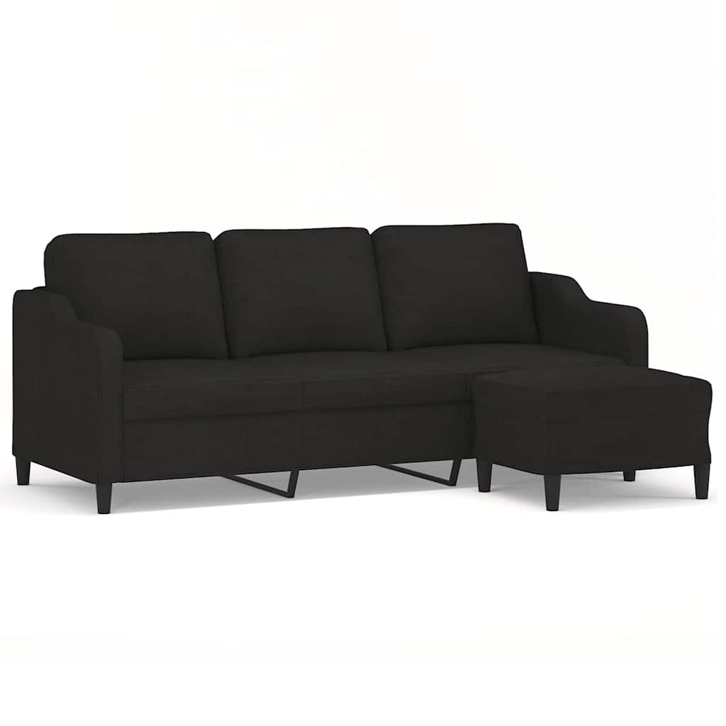 Canapé à 3 places avec repose-pieds Noir 180 cm Tissu - XIOS