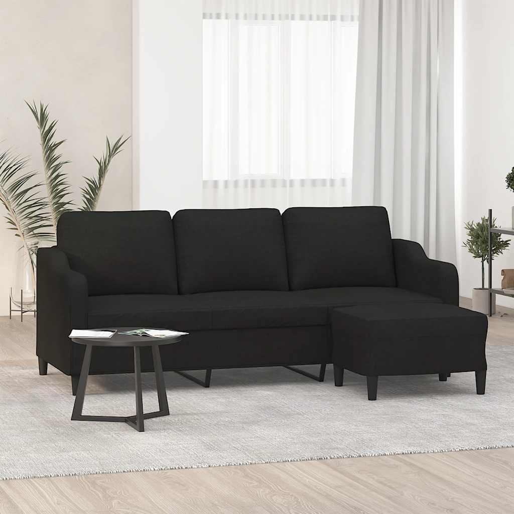 Canapé à 3 places avec repose-pieds Noir 180 cm Tissu - XIOS