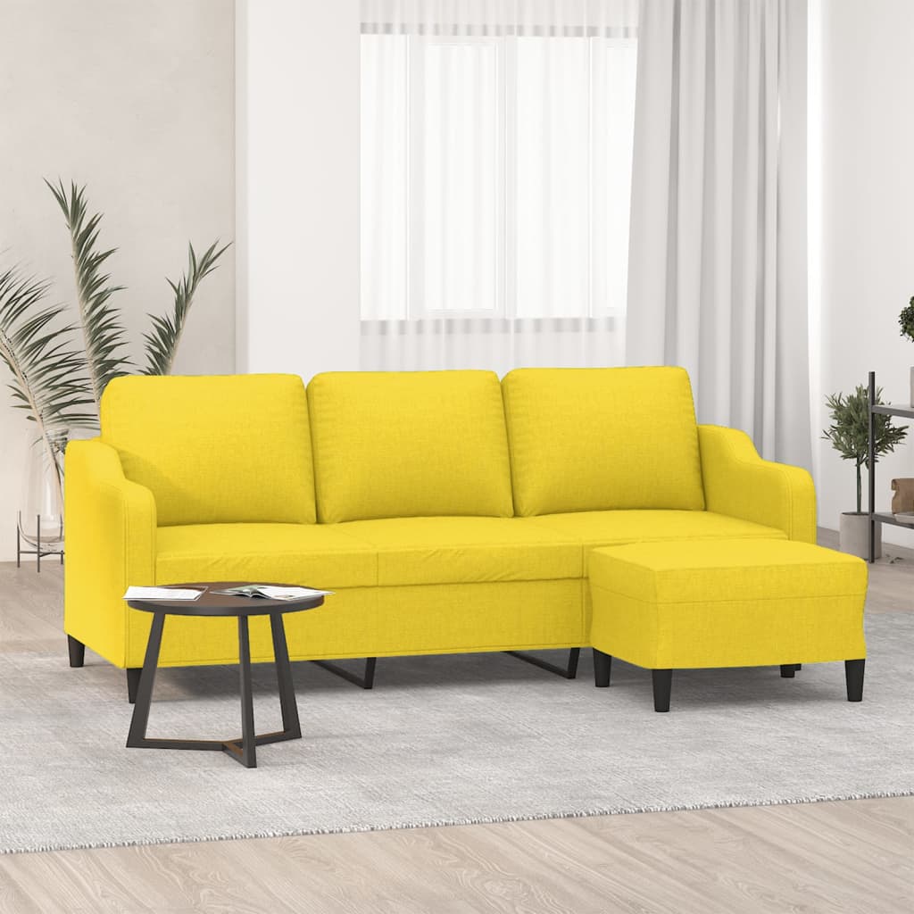 Canapé à 3 places avec repose-pieds Jaune clair 180 cm Tissu - XIOS