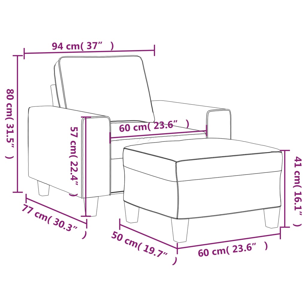 Fauteuil avec repose-pied Taupe 60 cm Tissu - XIOS