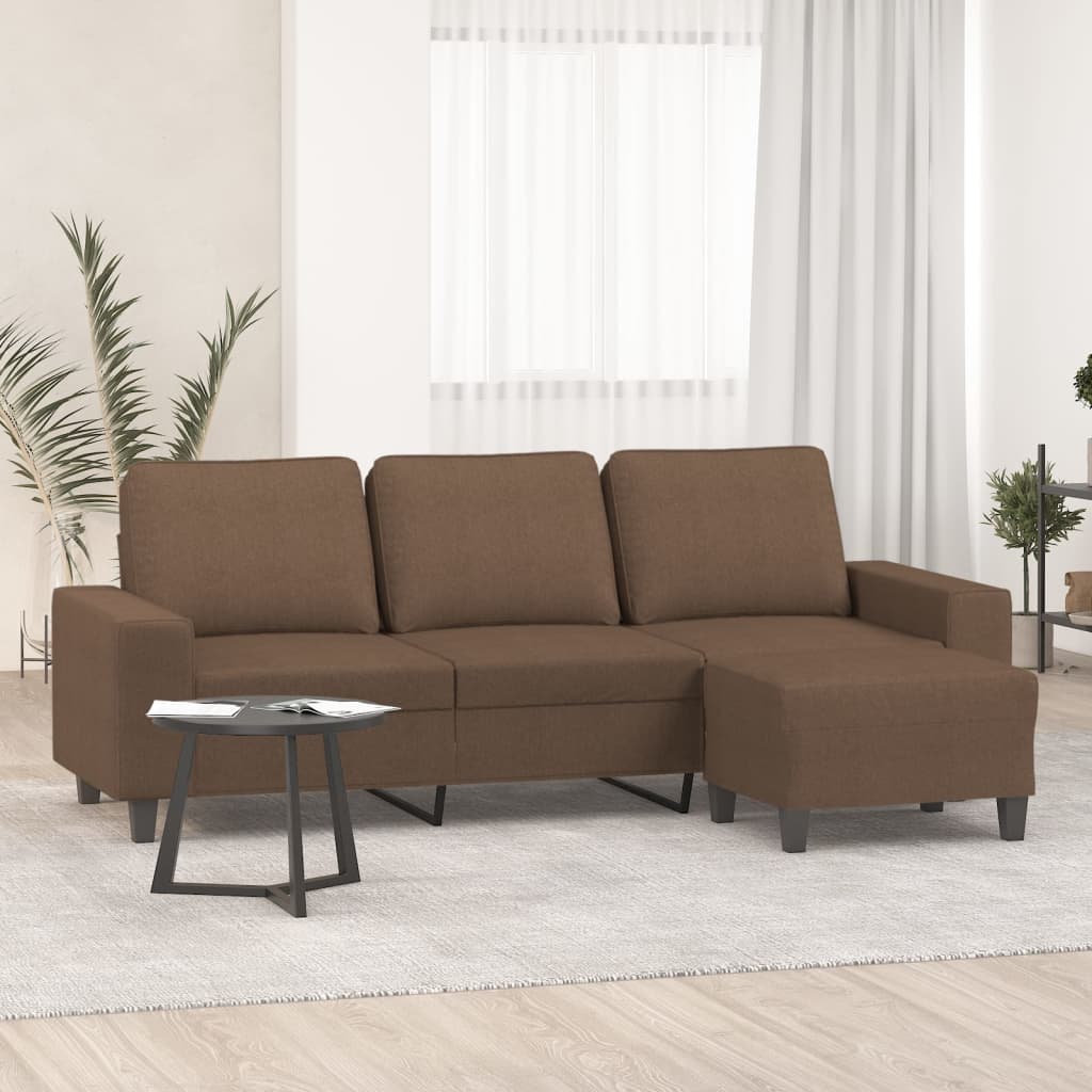 Canapé à 3 places avec repose-pieds Marron 180 cm Tissu