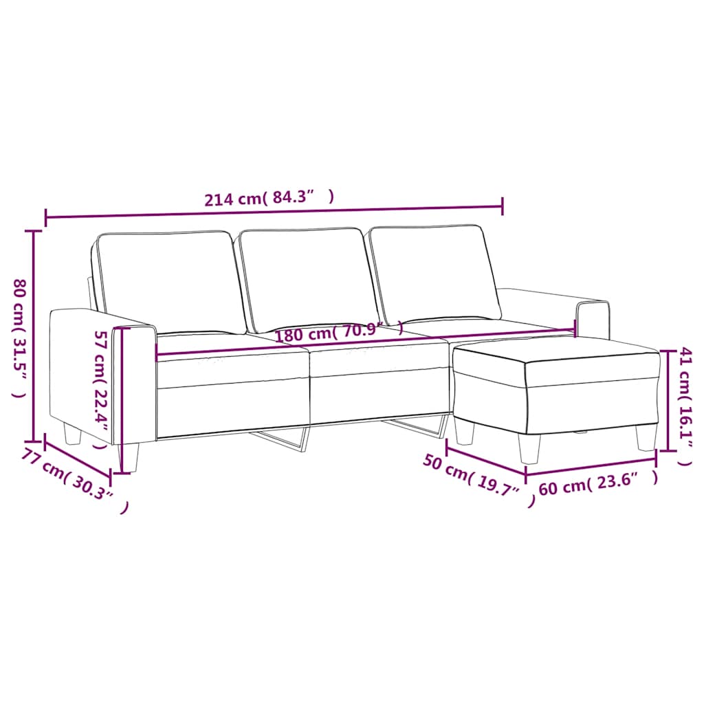 Canapé à 3 places avec repose-pieds Noir 180 cm Tissu - XIOS