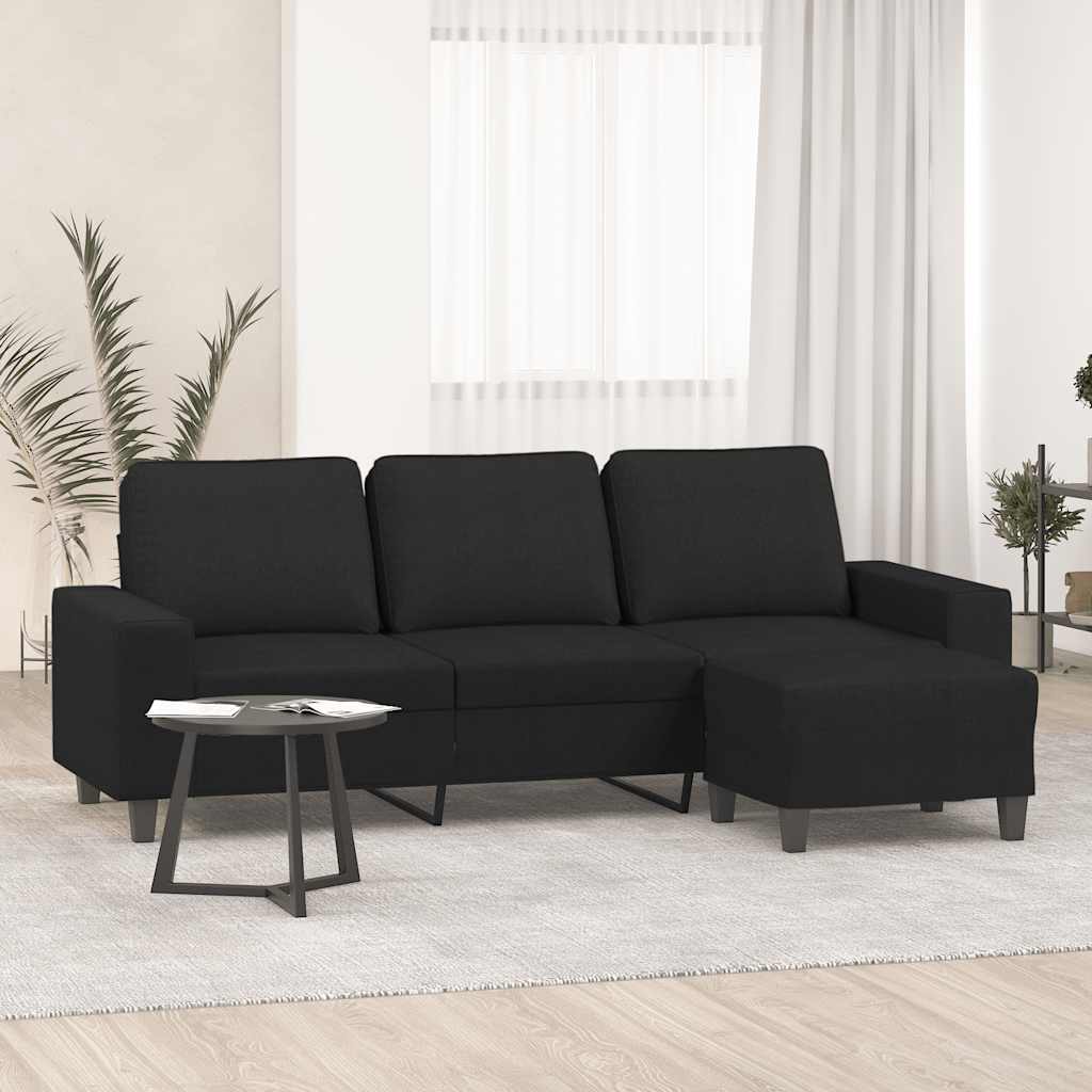 Canapé à 3 places avec repose-pieds Noir 180 cm Tissu - XIOS