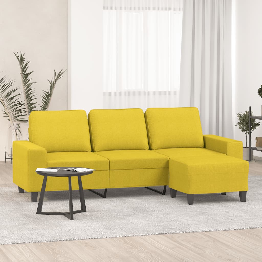 Canapé à 3 places avec repose-pieds Jaune clair 180 cm Tissu - XIOS